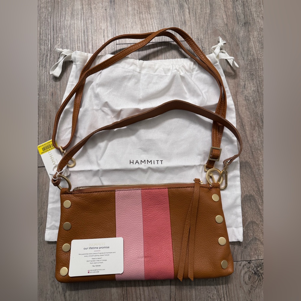 Hammitt Tan Leather Crossbody with Pink and Coral Stripes - Picture 14 of 16